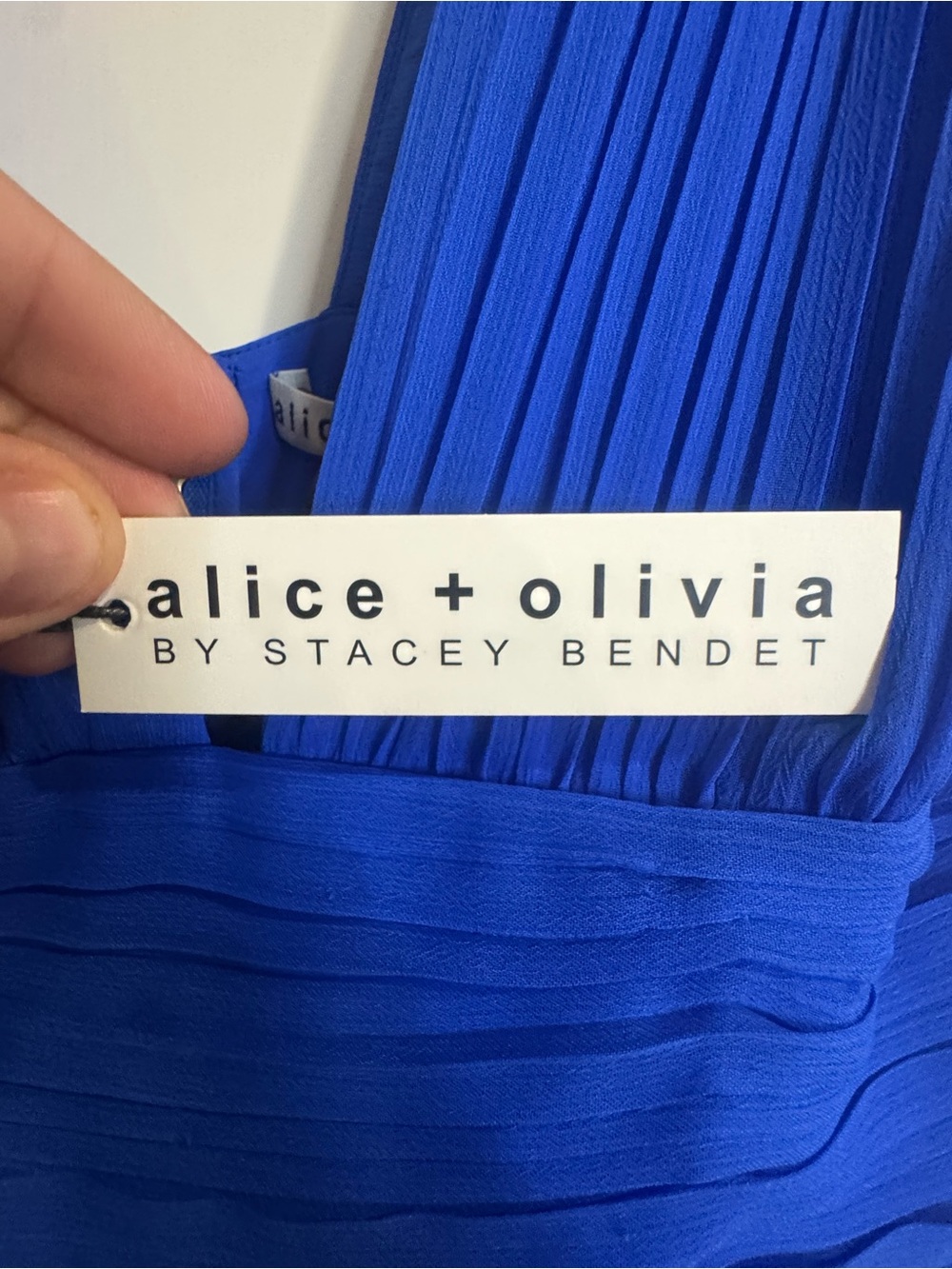 Alice + Olivia Cobalt Blue High-Low Ruffle V-Neck Dress - Picture 6 of 11